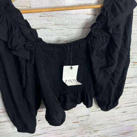 Zara black crop top blouse top size small NWT - Picture 6 of 7